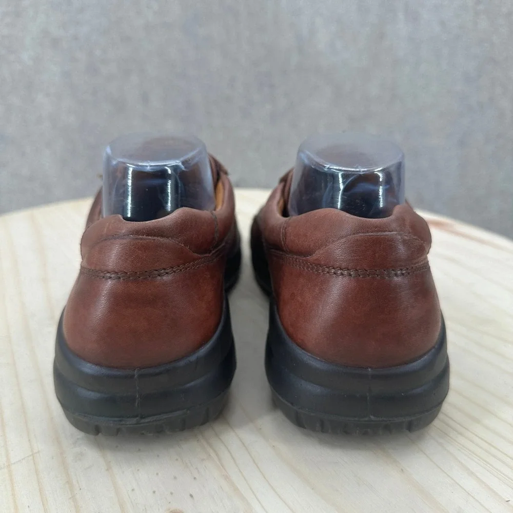 ECCO Seawalker Tie Oxfords Mens 9-9.5 Brown Leather Comfort Moc Toe Shoes
